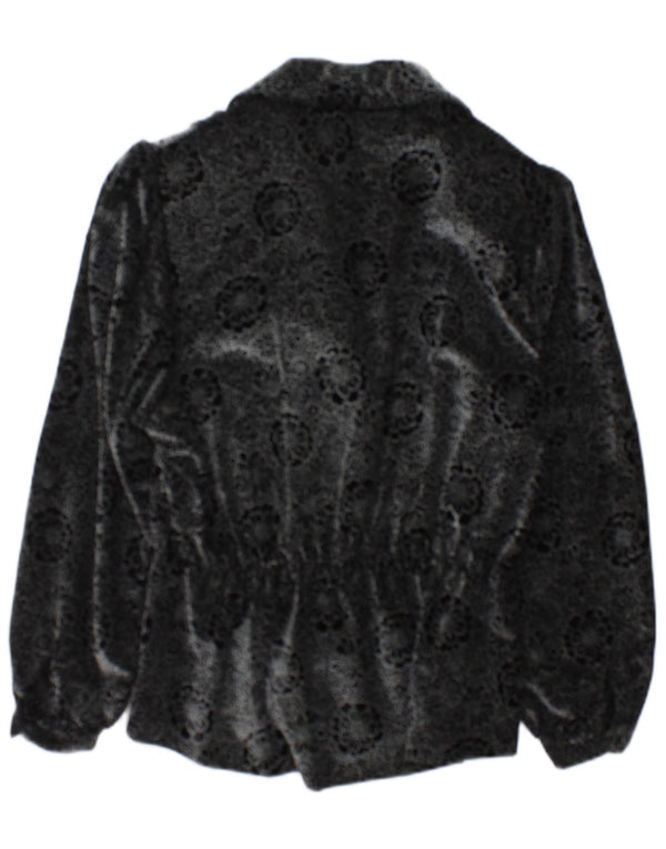 Vintage Dame 2 Button Blazer Jacket UK 14 Medium Black Floral