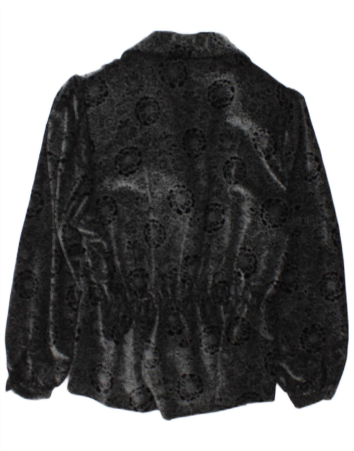 Vintage Dame 2 Button Blazer Jacket UK 14 Medium Black Floral