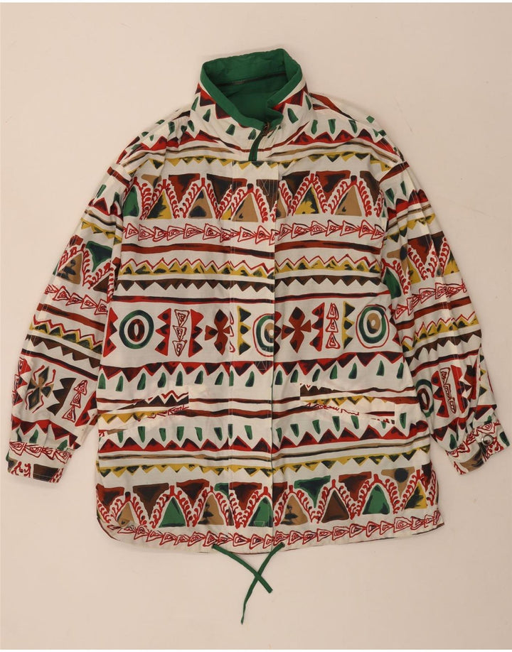 Vintage Dame Hætte Vendbar Jakke UK 16 Stor Grøn Geometrisk