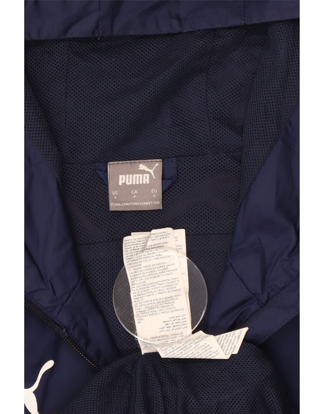 Puma Regnjakke med hætte til mænd UK 36 Small Navy Blue Colourblock Nylon