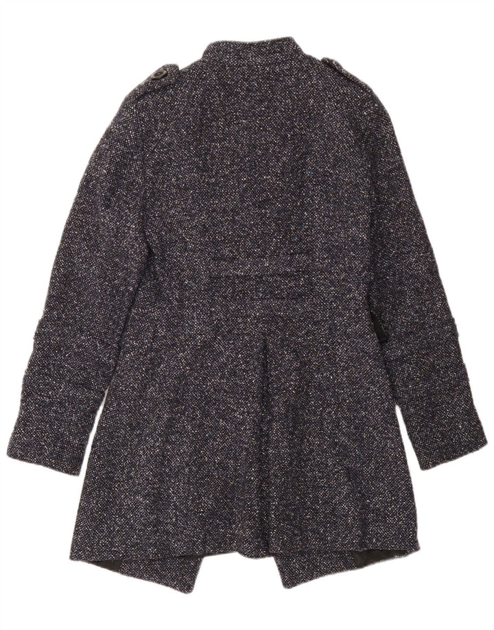 Zara Double Breasted Coat UK 10 Small Navy Blue Flecked Acetate