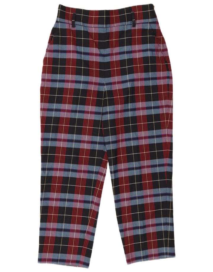 Zara Womens Tapered Cropped Trousers Large W30 L25 Red Check Polyester
