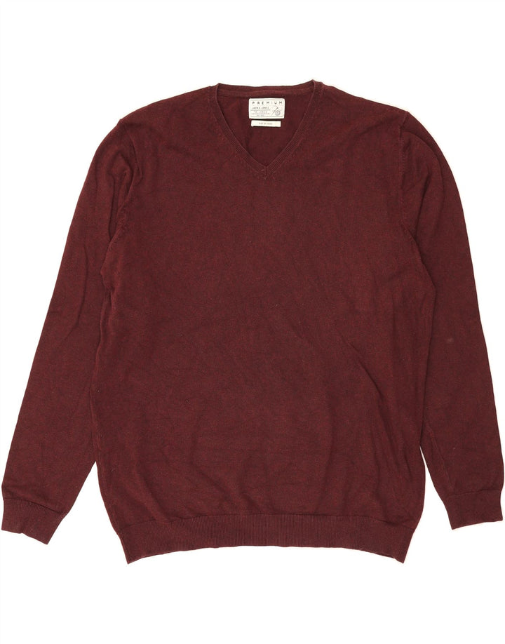 JACK & JONES Mens V-Neck Jumper Sweater XL Maroon Acrylic Vintage Jack & Jones and Second-Hand Jack & Jones from Messina Hembry 