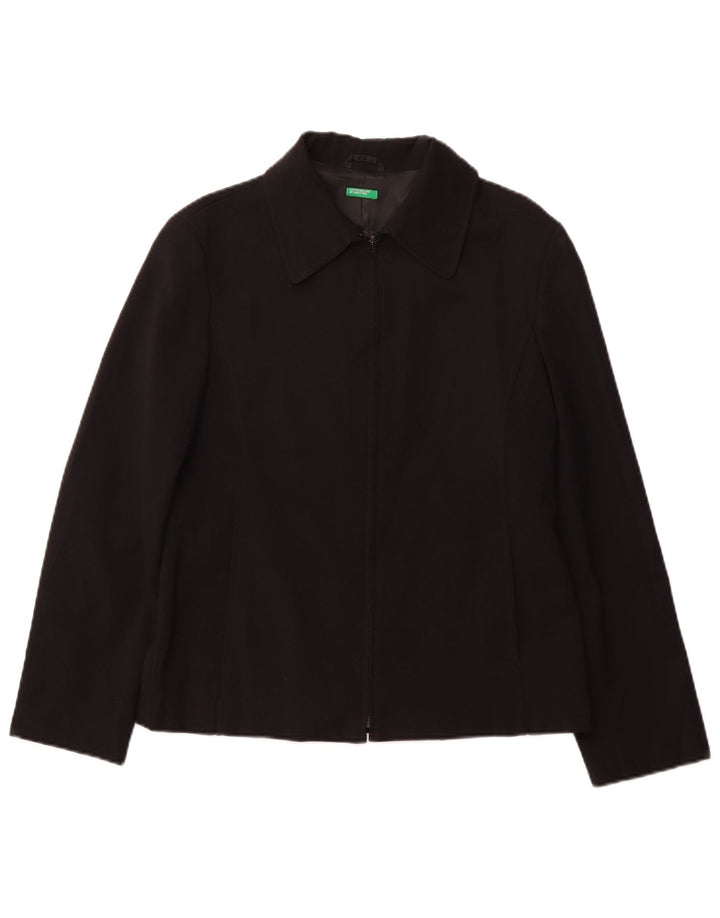 BENETTON Womens Blazer Jacket IT 42 Medium Black Polyester