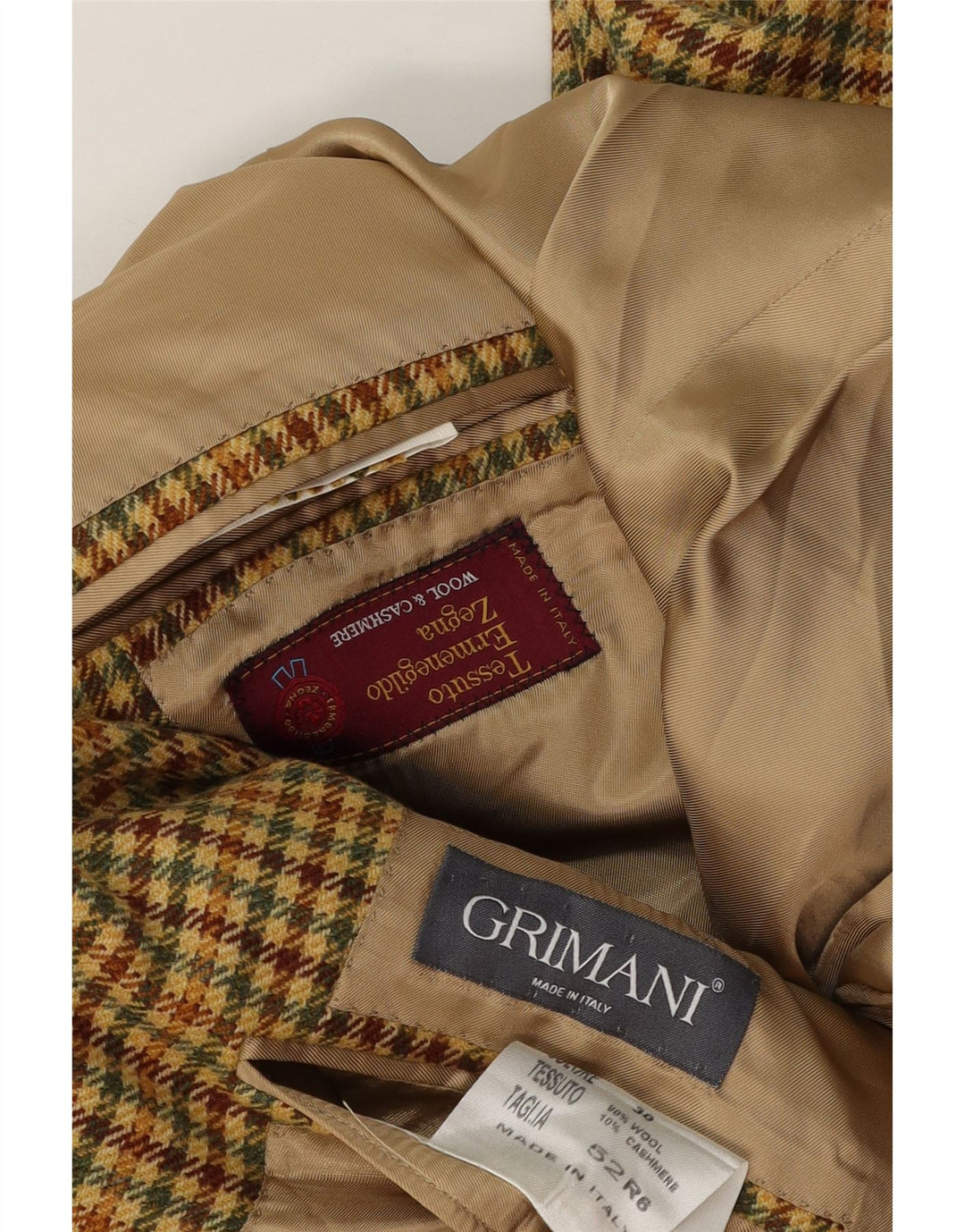 Ermenegildo Zegna Herre 3-knaps blazerjakke IT 52 Large Beige Houndstooth