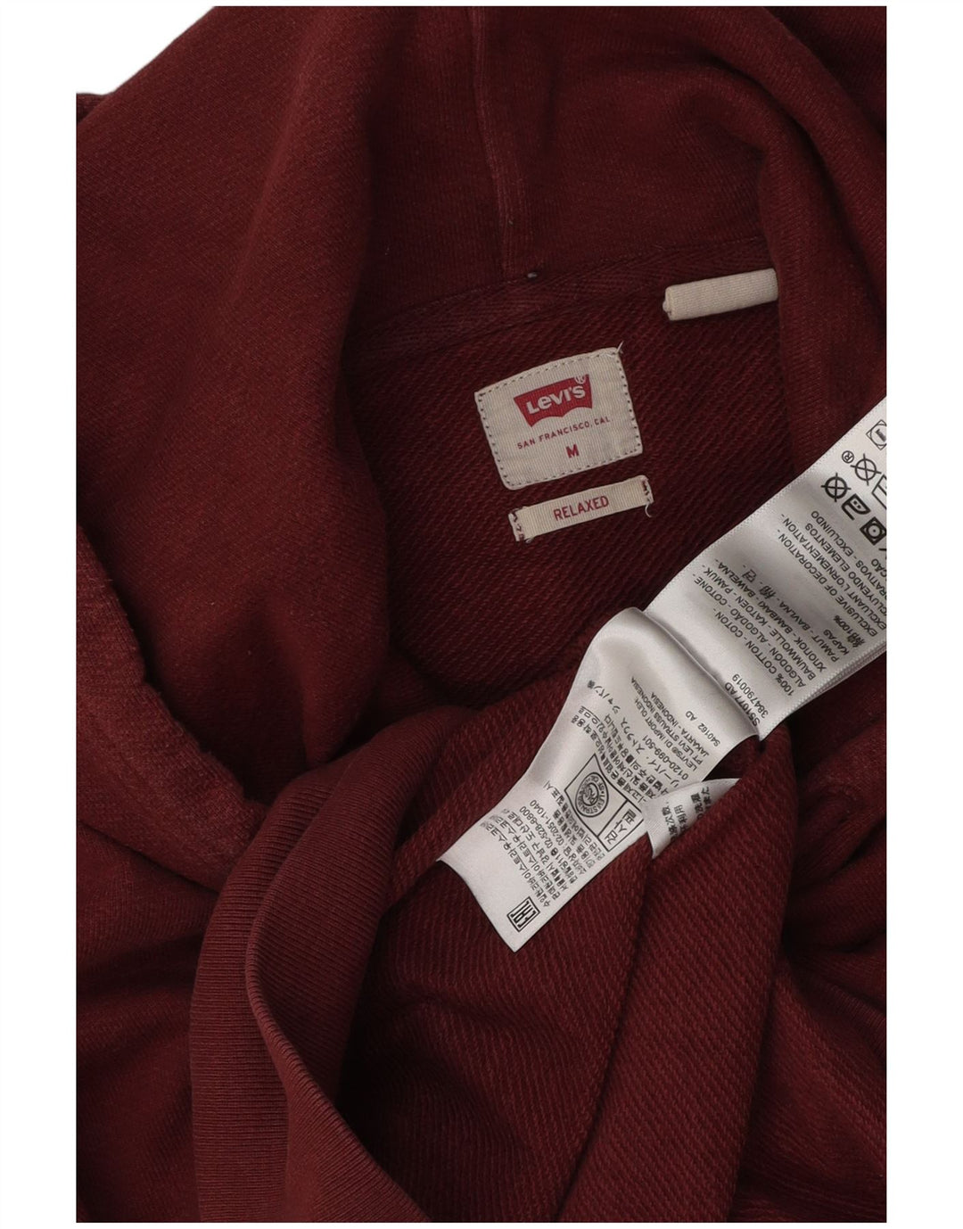 LEVI'S Mens Relaxed Fit Hoodie Jumper Medium Burgundy Cotton Vintage Levi's and Second-Hand Levi's from Messina Hembry 