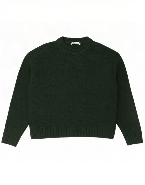 Zara Womens Oversized Crew Neck Jumper Sweater UK 14 Medium Green Acrylic