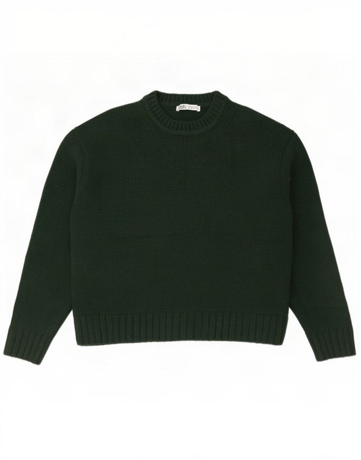 Zara Dame Oversized Crew Neck Jumper Sweater UK 14 Medium Grøn Akryl