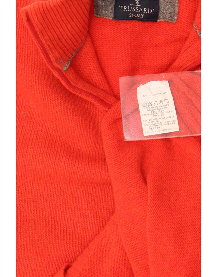 Trussardi Herre Zip Neck Jumper Sweater Stor Orange Uld