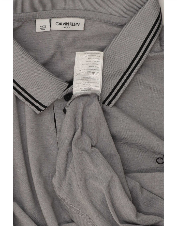 Calvin Klein herre poloshirt XL grå stribet polyester