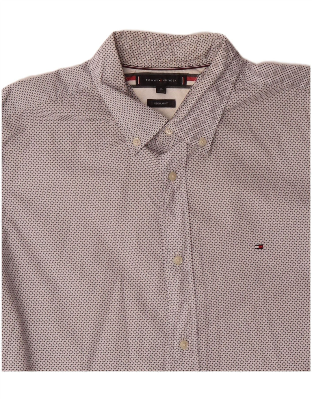 TOMMY HILFIGER Herre Regular Fit skjorte XL Hvid plettet bomuld