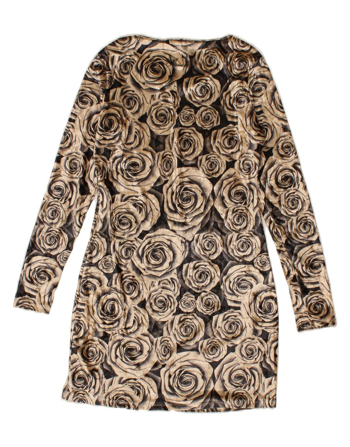 VINTAGE Womens Long Sleeve Basic Dress UK 12 Medium Brown Floral Vintage Vintage and Second-Hand Vintage from Messina Hembry 