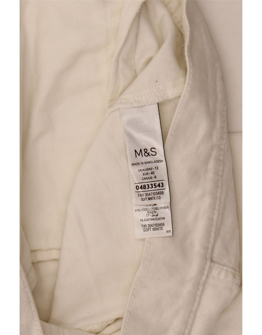 Marks & Spencer Dame Crop Denim Jacket UK 12 Medium White Bomuld