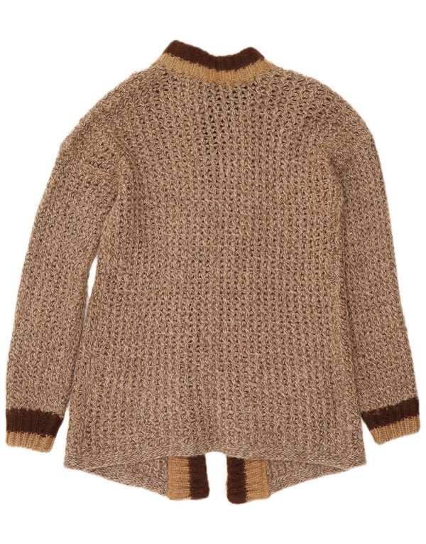 Vintage Womens Open Cardigan Sweater UK 14 Medium Brown Colourblock Mohair