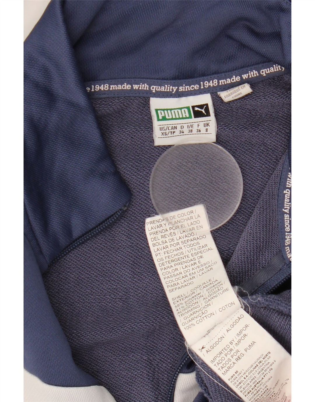 PUMA Graphic Sweatshirt Jumper UK 8 Small Navy Blue Colourblock