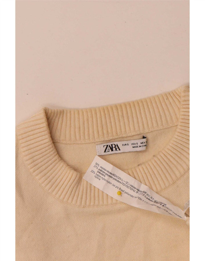 Zara Herre Crew Neck Jumper Sweater Small Beige Viscose