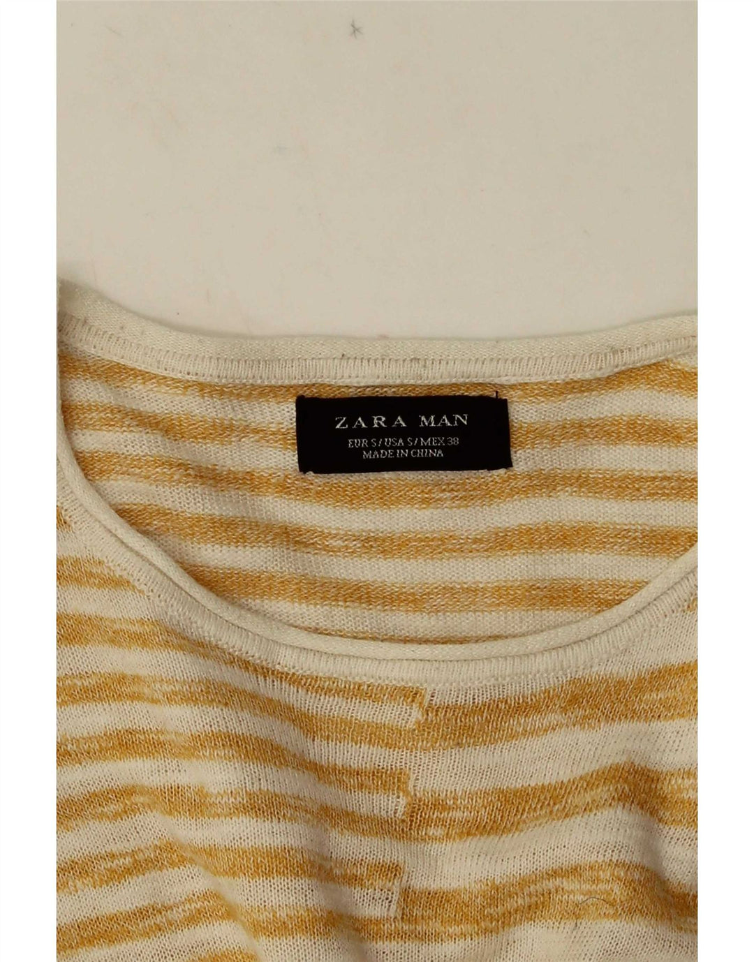 Zara Herre T-Shirt Top Lille Gul Stribet