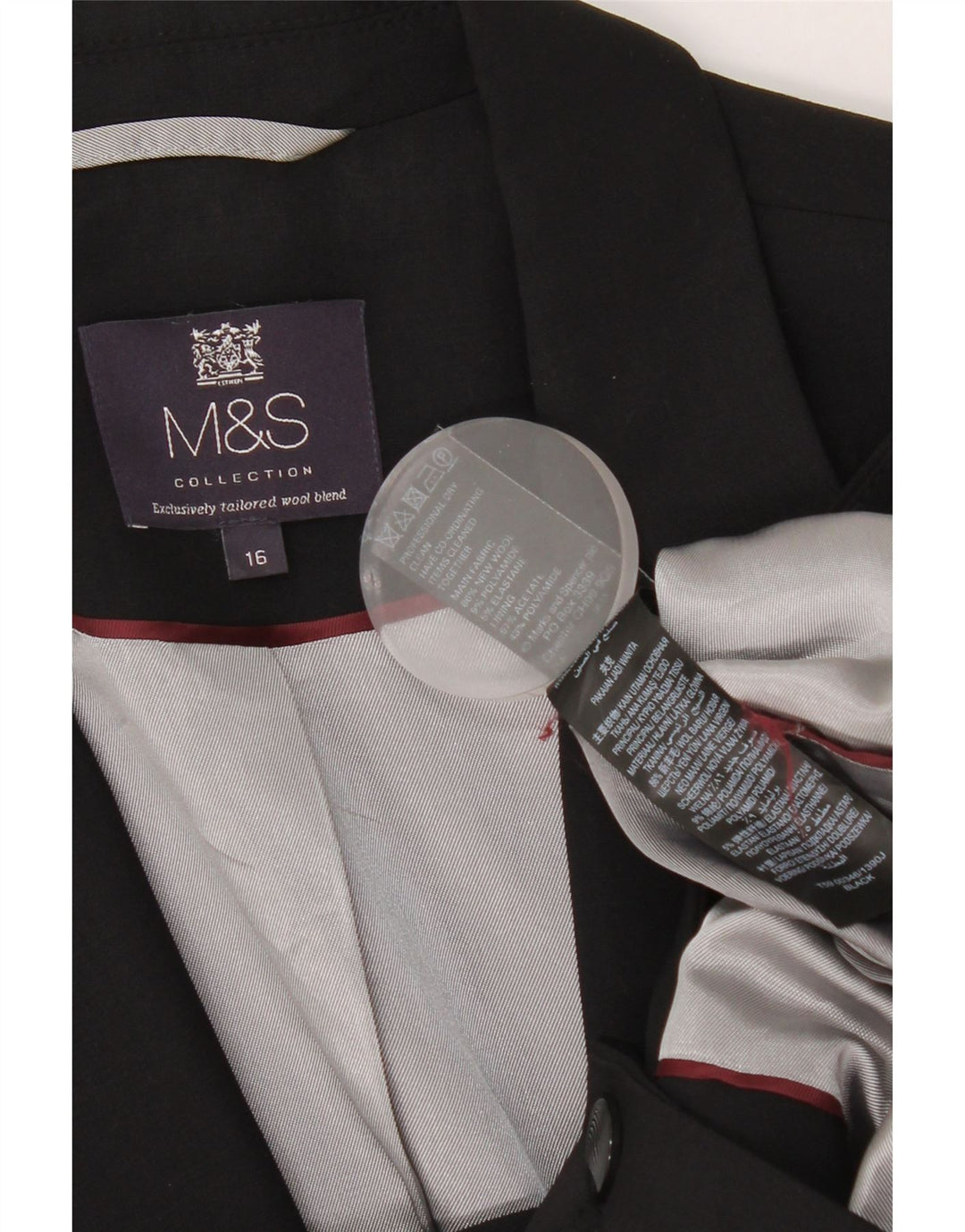 Marks & Spencer Dame 1 Knap Blazer Jacket UK 16 Large Black New Wool