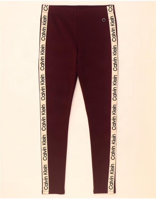 Calvin Klein Womens Graphic Leggings UK 4 XS Maroon Colourblock Rayon