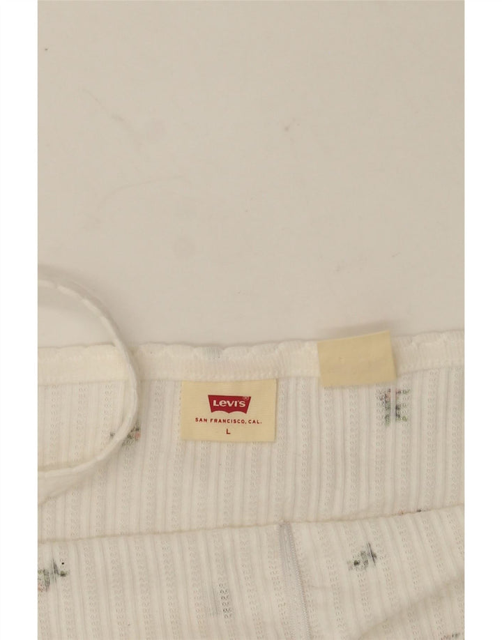 LEVI'S Womens Crop Cami Top UK 14 Large White Floral Vintage Levi's and Second-Hand Levi's from Messina Hembry 