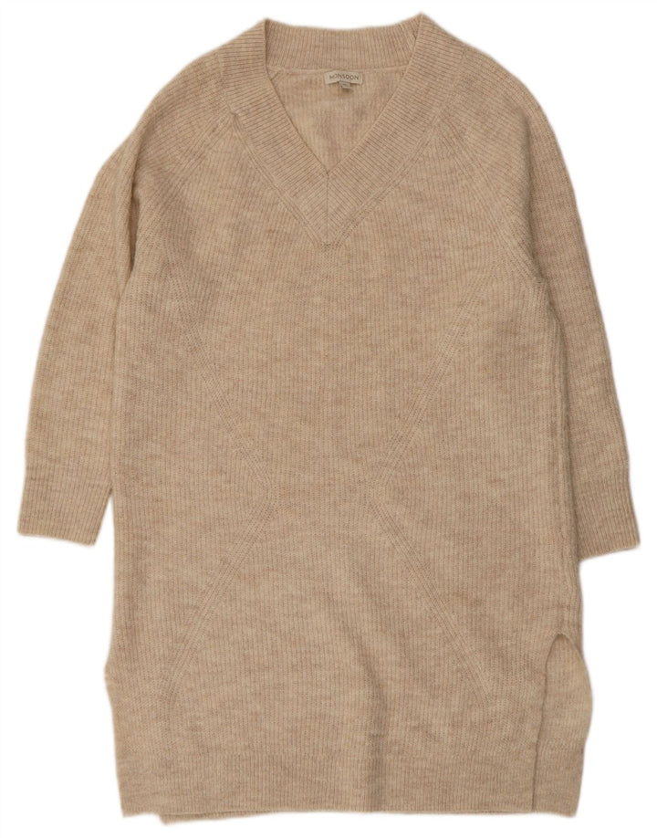 MONSOON Dame Loose Fit Jumper Dress UK 14 Medium Beige Akryl
