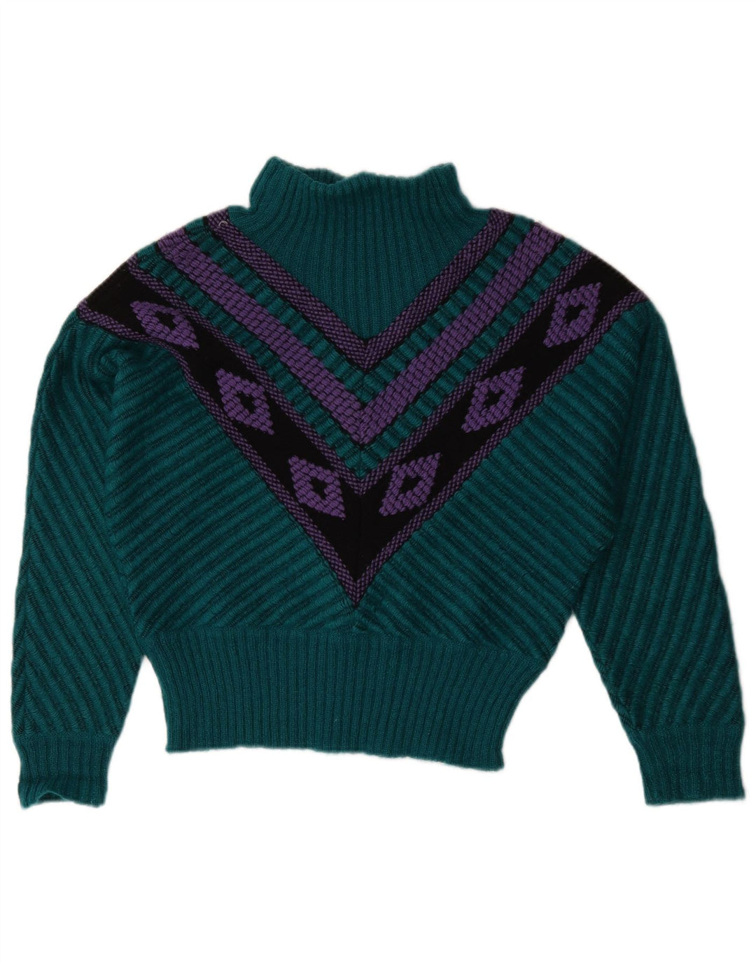 Vintage Dame Turtle Neck Jumper Sweater US 12 Stor Grøn Geometrisk