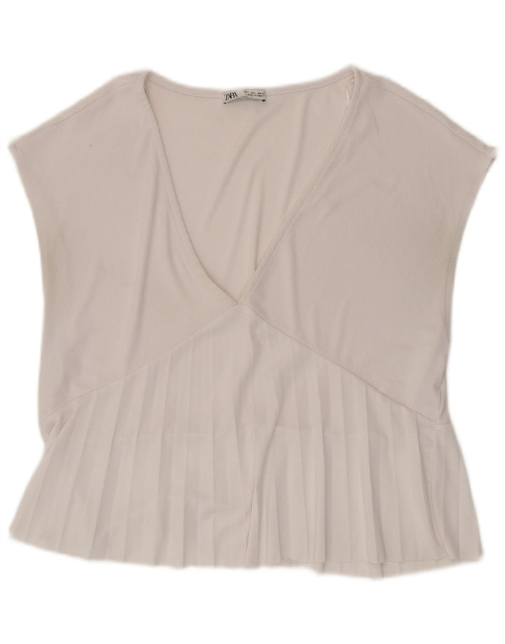 Zara Dame Bluse Top UK 16 Large White Polyester
