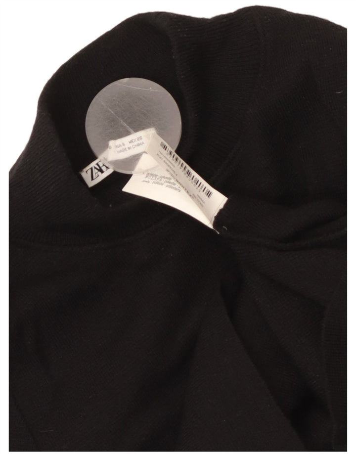 ZARA Womens Crop Kortærmet Turtle Neck Jumper Sweater UK 8 Small Black