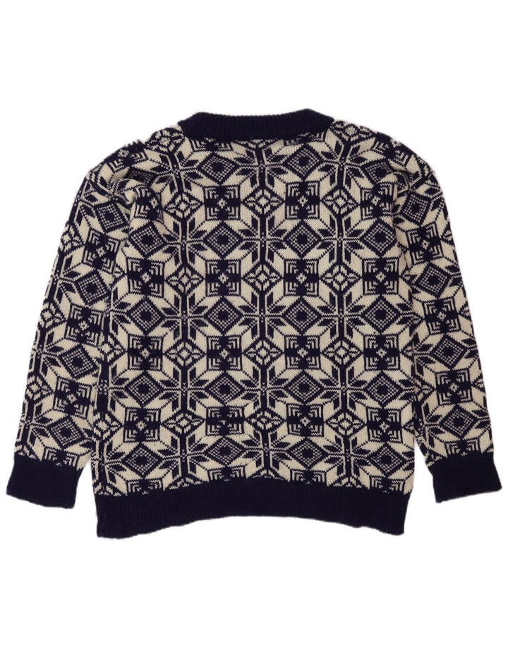 Vintage sweater med rund hals til mænd Medium marineblå Fair Isle