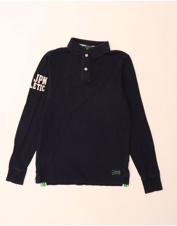 Superdry Grafisk langærmet rugby poloshirt til mænd Medium marineblå bomuld