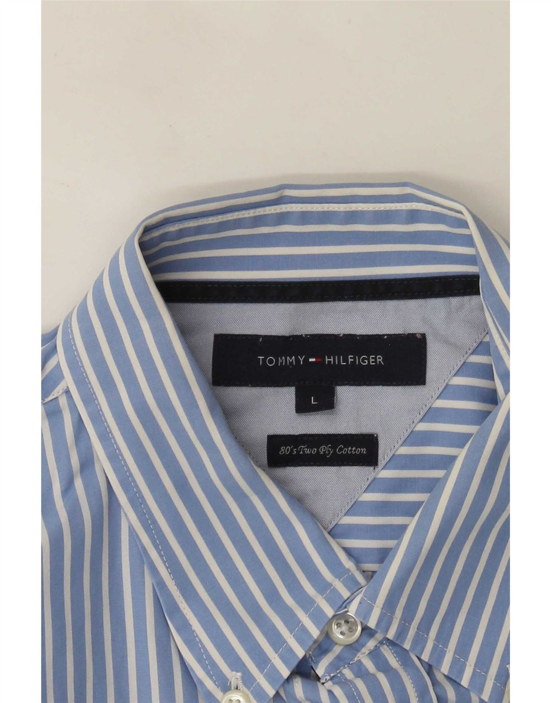 Tommy Hilfiger herreskjorte stor blå nålestribet bomuld