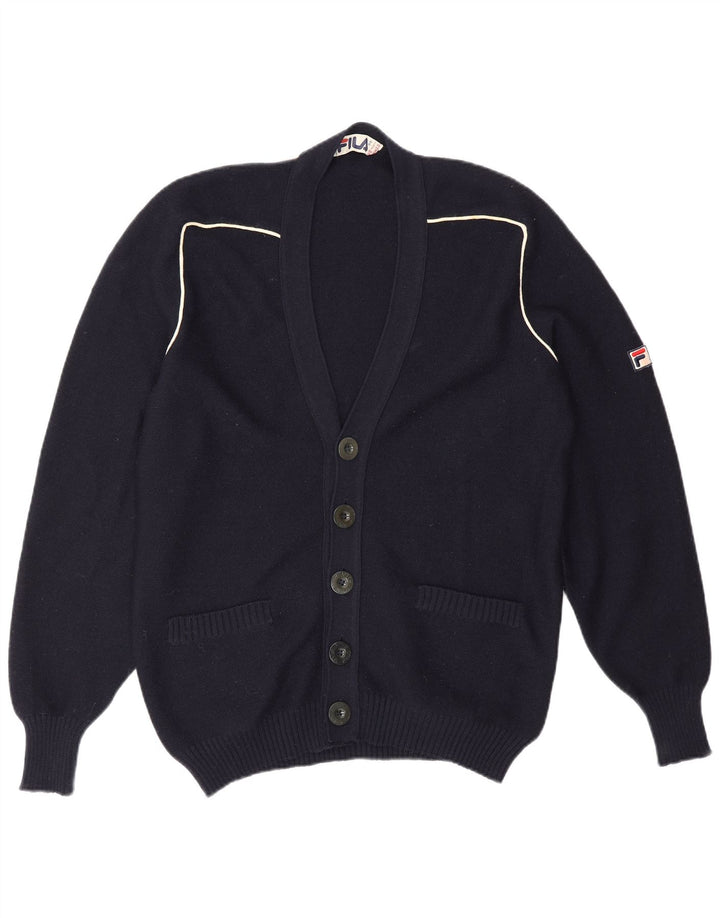 Fila Herre Cardigan Sweater IT 48 Medium Marineblå Uld