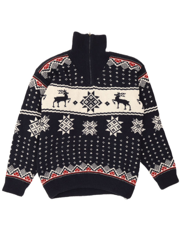 F.LLI Campagnolo Herre Zip Neck Jumper Sweater Medium Navy Blue Christmas