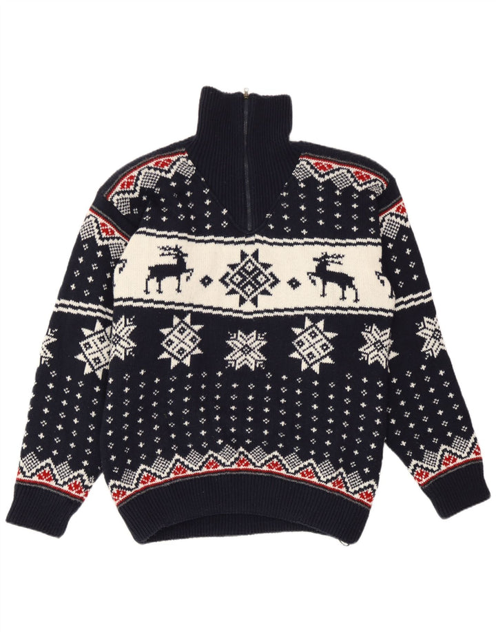 F.LLI Campagnolo Herre Zip Neck Jumper Sweater Medium Navy Blue Christmas