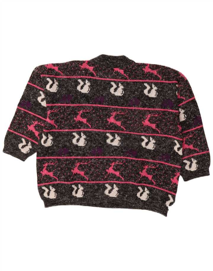 VINTAGE Dame Turtle Neck Sweater UK 18 XL Sort Stribet