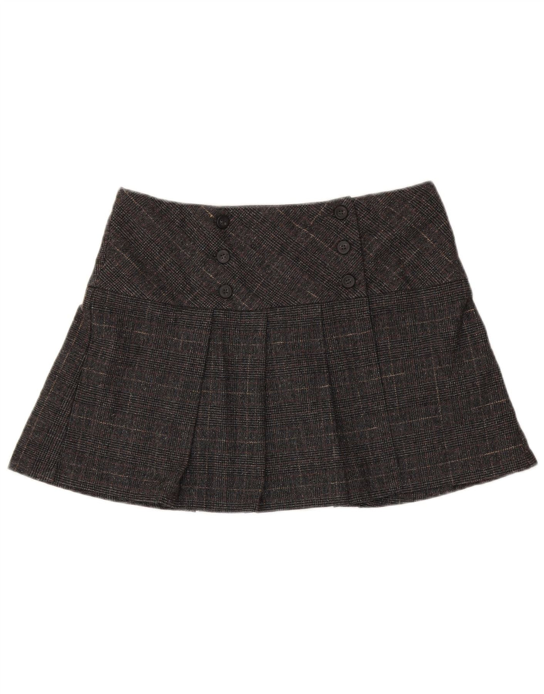Benetton Dame Mini Nederdel IT 44 Medium W34 Grå Houndstooth Virgin Wool