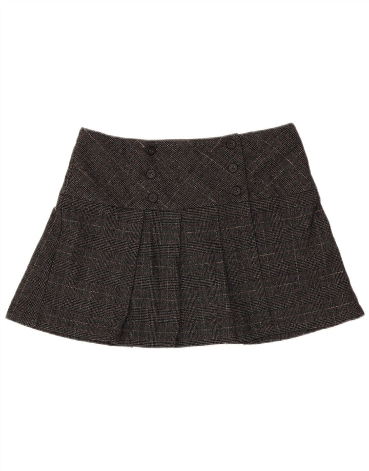 Benetton Dame Mini Nederdel IT 44 Medium W34 Grå Houndstooth Virgin Wool