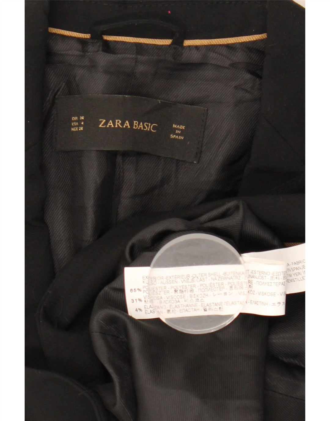 Zara Dame 1 Knap Blazer Jakke EU 36 XS Sort Polyester