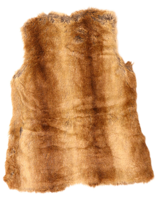 Zara Dame Trafaluc Open Faux Fur Gilet UK 14 Medium Brown Polyester