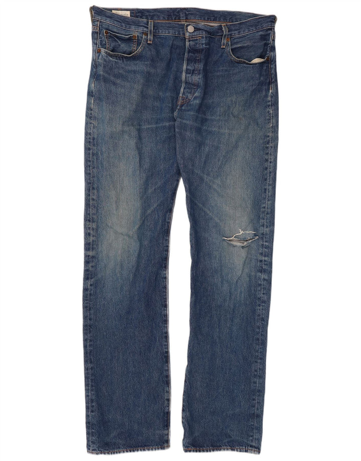 LEVI'S Herre 501 Straight Jeans W36 L34 Blå Bomuld