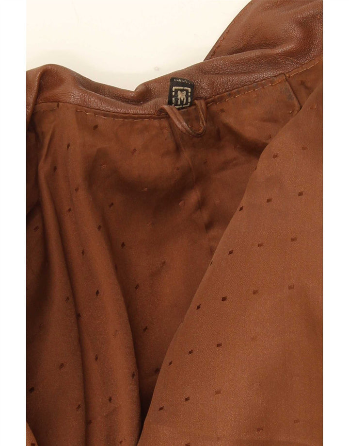 Vintage kvinders overstørrelse åben læderjakke UK 14 Medium Brown