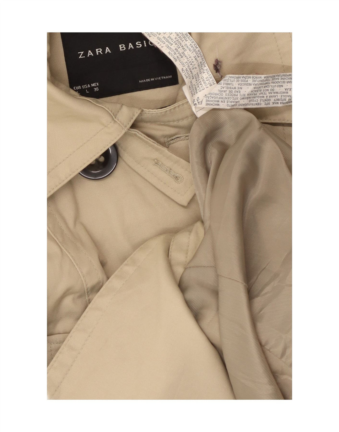 Zara Dame Trench Coat UK 14 Stor Beige Nylon