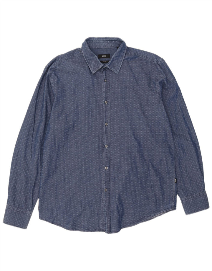 Hugo Boss Herre Slim Fit skjorte 2XL Blå Argyle/Diamond Bomuld