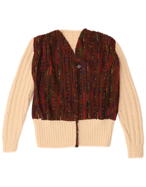 Vintage dame cardigan sweater UK 12 Medium Off White Colourblock
