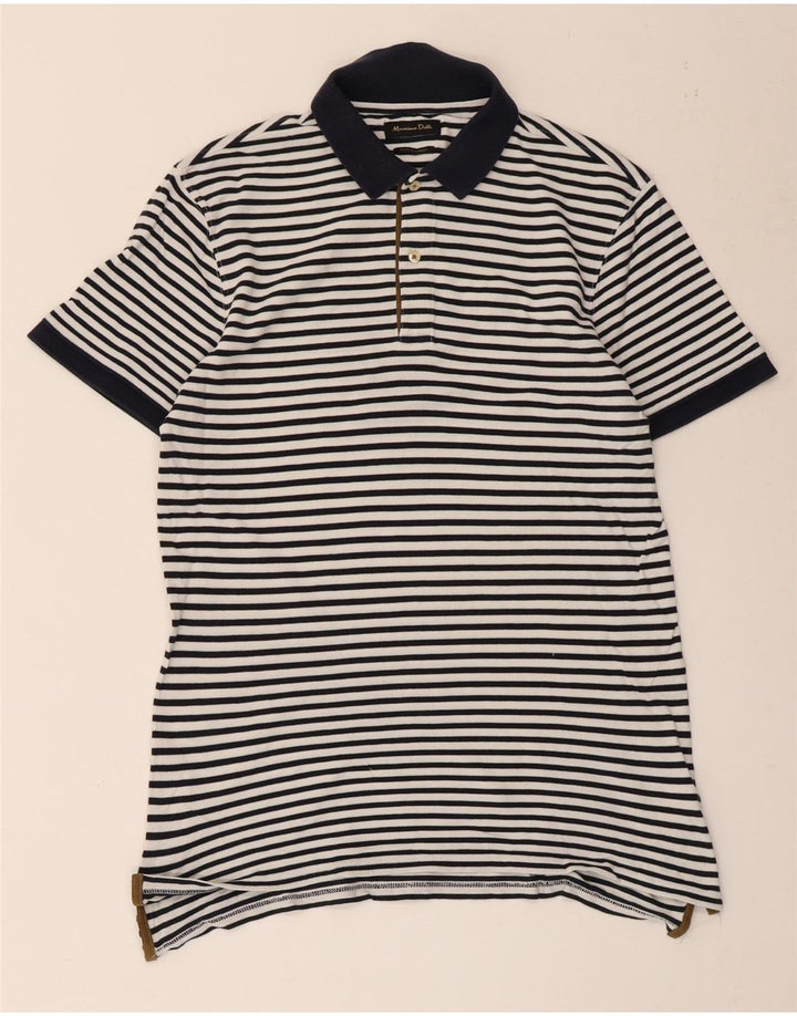 Massimo Dutti herre poloshirt stor hvid stribet bomuld