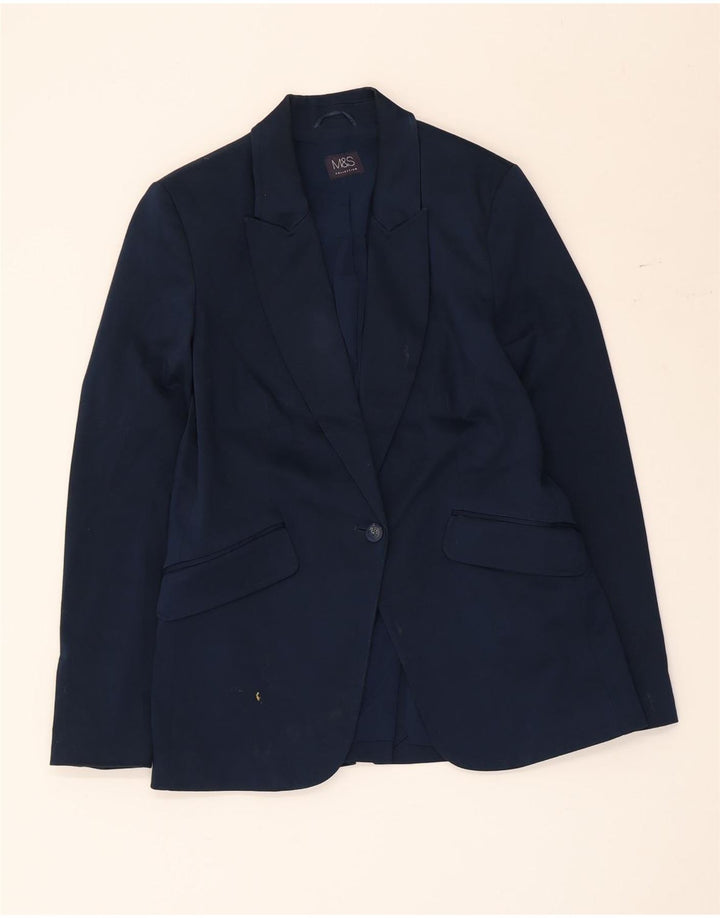 Marks & Spencer Dame 1 Knap Blazer Jacket UK 10 Small Navy Blue Bomuld