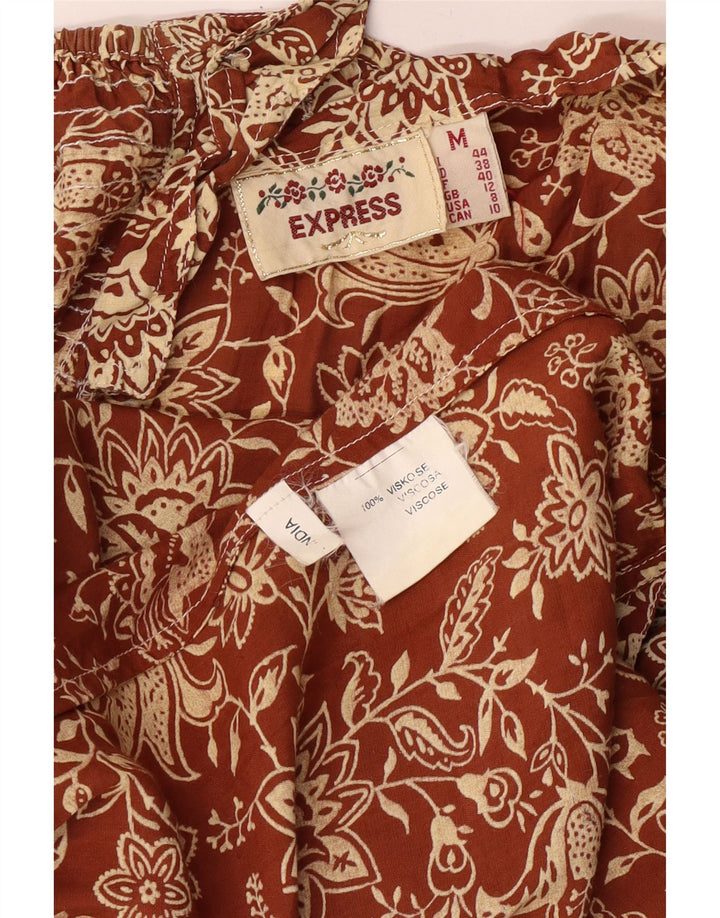Express Kvinders Ærmeløs A-Line Kjole UK 12 Medium Brown Floral Viscose