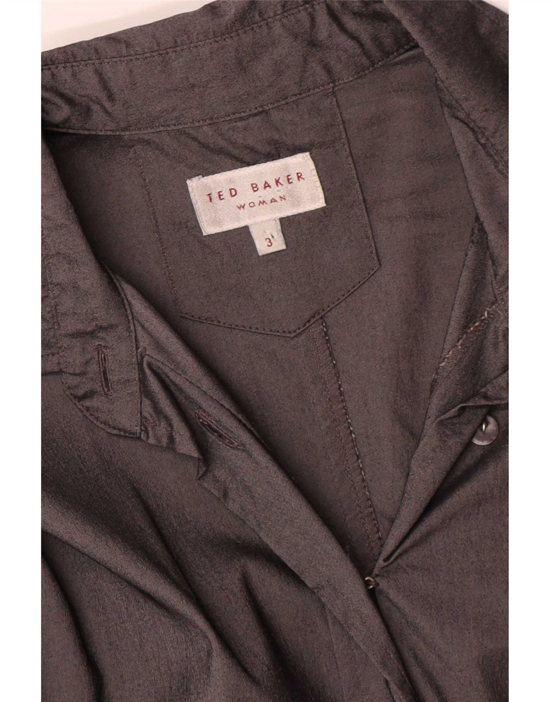 Ted Baker Dame Langærmet Skjortekjole Størrelse 3 Medium Grey Acetate