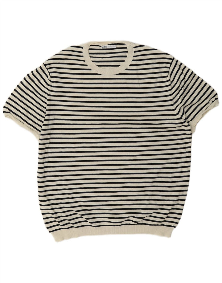 Zara Regular T-Shirt Top UK 18 XL Hvidstribet