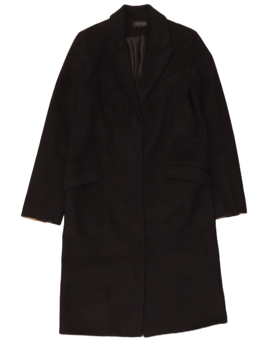 Topshop Dame Overfrakke UK 8 Lille Sort Uld